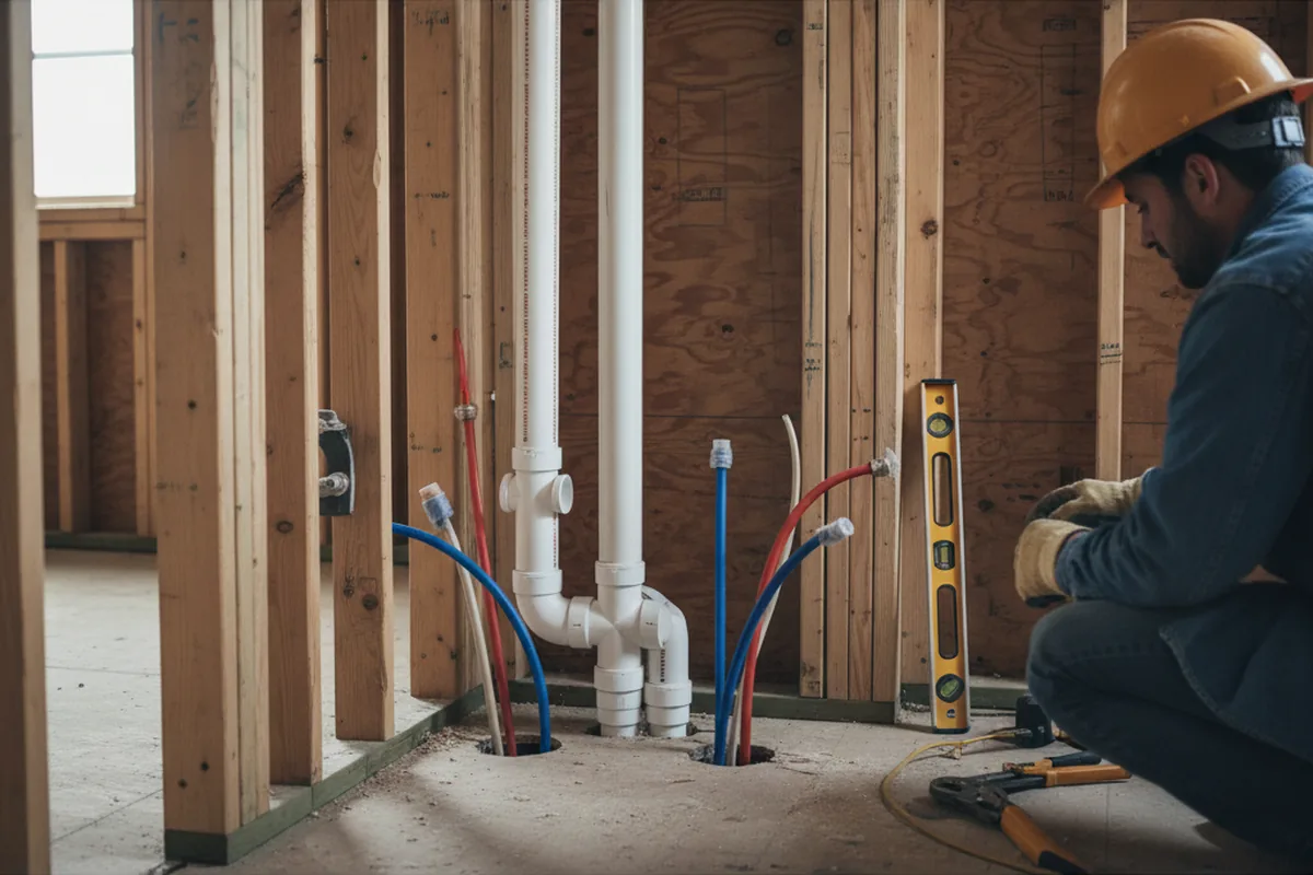 Drain and supply rough-in during Sump Pump Repair in Celina